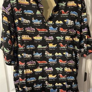 Vintage TORI RICHARD Hawaiian Shirt SANTA CHRISTMAS SLEIGH BLACK XL 100% Viscose
